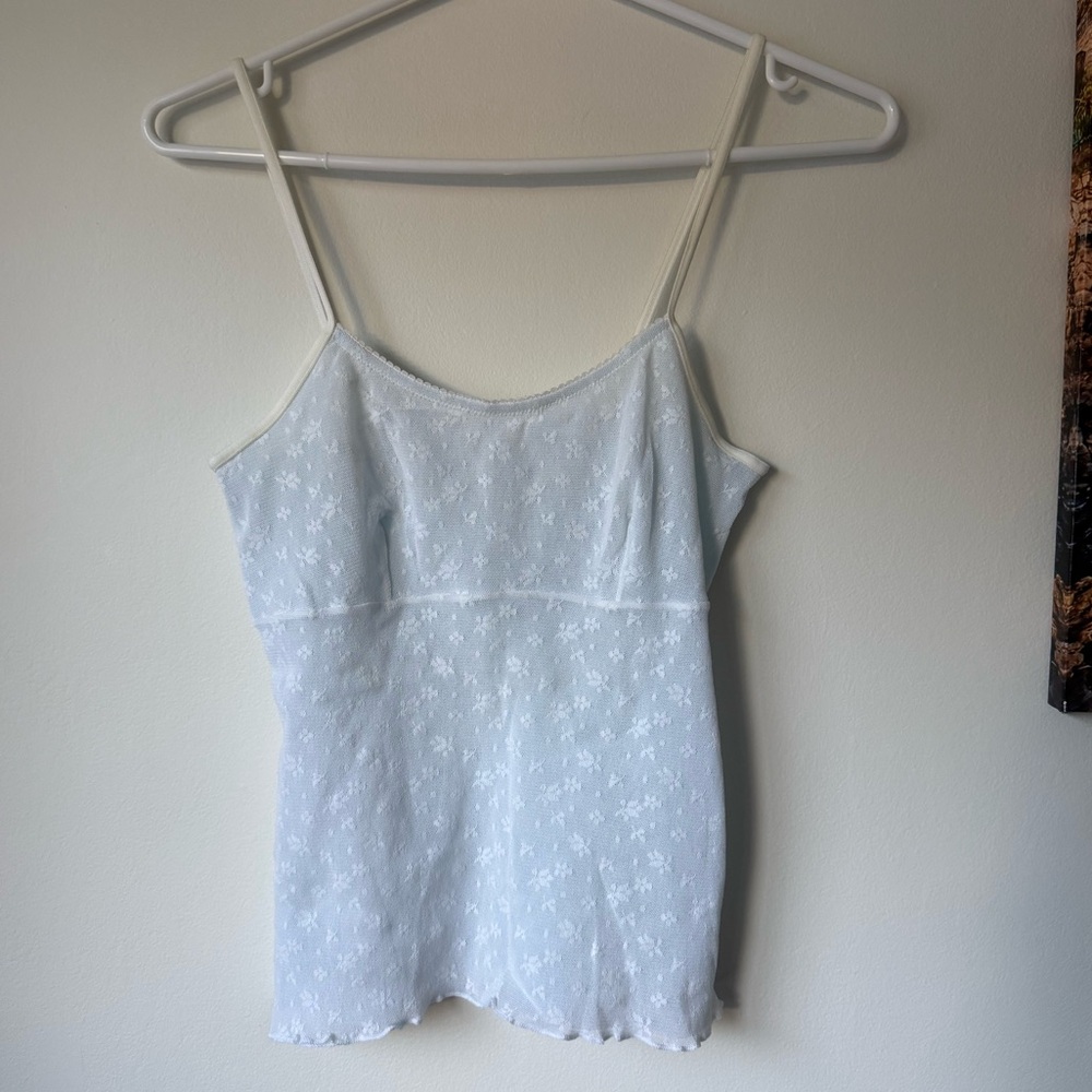 gap light blue feminine coquette aesthetic tank top floral top summer shirt